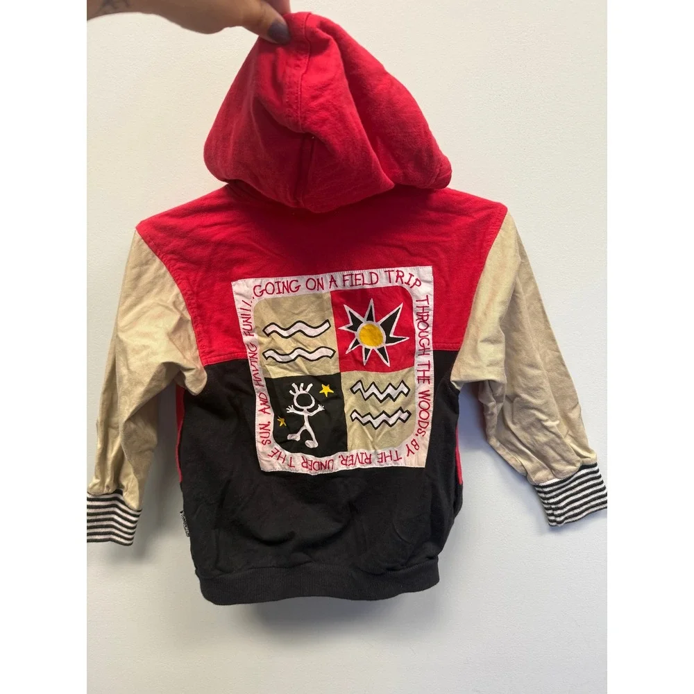 Vintage Gymboree Kids Large 6 Red Black Colorblock Field Trip Graphic Zip Hoodie